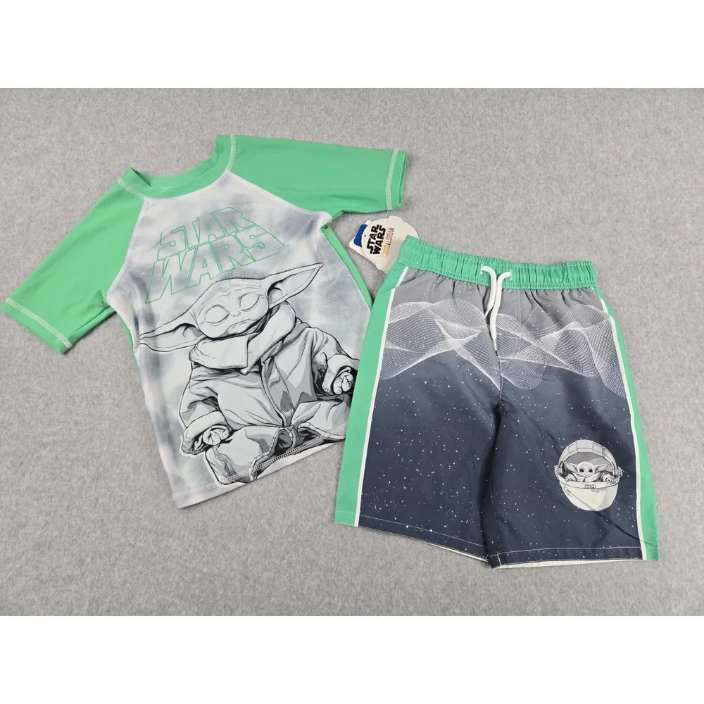 Star Wars Bathing Suit Boys 2 pc Swim Set‎ Size Large Rash Guard Top Trunks NWT